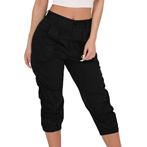 DeaAmyGline 3/4 Hose Damen Sommer - Cargohose Damen High Waist Chino Hose Damen Haremshose mit Tasche Slim Fit Sommerhose Caprihose Freizeithose Jogginghose Coole Dreiviertel Cargo Hosen Frauen von DeaAmyGline