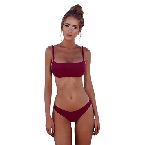 DeaAmyGline Bandeau Bikini Damen Set, Spaghetti-Träger Bikini Damen Sexy Zweiteilig Badeanzug Push Up Dreipunkt Einfarbig String Bademode Strandmode Schwimmanzug Badeanzüge Bikini-Sets Swimsuit von DeaAmyGline