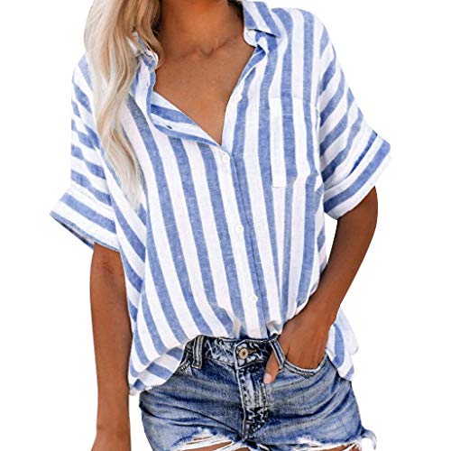 DeaAmyGline Damen Gestreifte Bluse Kurzarm Knopfleiste Hemd T Shirt mit Brusttasche Sommer Oberteile Streifen Revers Lässige Arbeits Hemdbluse Blusenshirt Kurzarmshirt Tops T-Shirts Blusen für Frauen DeaAmyGline Damen Gestreifte Bluse Kurzarm Knopfleiste Hemd T Shirt mit Brusttasche Sommer Oberteile Streifen Revers Lässige Arbeits Hemdbluse Blusenshirt Kurzarmshirt Tops T-Shirts Blusen für Frauen von DeaAmyGline