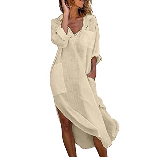 DeaAmyGline Damen Leinenkleid Sommer Hemdkleid Lang Sommerkleid Leicht und Luftig mit Taschen Einfarbig Knopfleiste Lange Hemdblusenkleid Kaftan Baggy Cover Up Strandkleid Blusenkleid Frauen DeaAmyGline Damen Leinenkleid Sommer Hemdkleid Lang Sommerkleid Leicht und Luftig mit Taschen Einfarbig Knopfleiste Lange Hemdblusenkleid Kaftan Baggy Cover Up Strandkleid Blusenkleid Frauen von DeaAmyGline