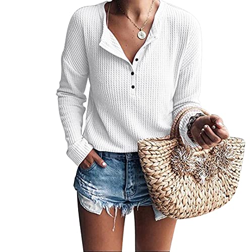 DeaAmyGline Damen Pullover Langarmshirt Waffelstrick Henley T Shirt Langarm Oberteile V Ausschnitt Knopfleiste Bluse Elegant Einfarbig Locker Lässig Tunika Top Tee Blusen Tuniken Frauen DeaAmyGline Damen Pullover Langarmshirt Waffelstrick Henley T Shirt Langarm Oberteile V Ausschnitt Knopfleiste Bluse Elegant Einfarbig Locker Lässig Tunika Top Tee Blusen Tuniken Frauen von DeaAmyGline