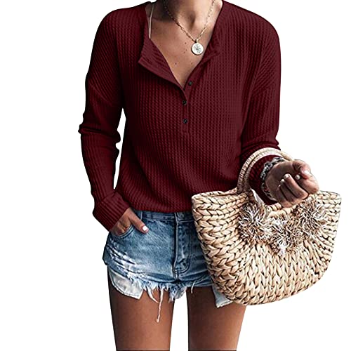 DeaAmyGline Damen Pullover Langarmshirt Waffelstrick Henley T Shirt Langarm Oberteile V Ausschnitt Knopfleiste Bluse Elegant Einfarbig Locker Lässig Tunika Top Tee Blusen Tuniken Frauen DeaAmyGline Damen Pullover Langarmshirt Waffelstrick Henley T Shirt Langarm Oberteile V Ausschnitt Knopfleiste Bluse Elegant Einfarbig Locker Lässig Tunika Top Tee Blusen Tuniken Frauen von DeaAmyGline