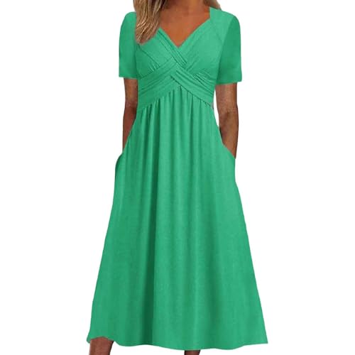 DeaAmyGline Damen Sommerkleid Lang Maxikleid V-Ausschnitt Tunika Kleid Sommer Strandkleid Elegant Kurzarm Lange Kleider mit Taschen Plissee Einfarbig Freizeitkleid Blusenkleid Midikleid Fauen DeaAmyGline Damen Sommerkleid Lang Maxikleid V-Ausschnitt Tunika Kleid Sommer Strandkleid Elegant Kurzarm Lange Kleider mit Taschen Plissee Einfarbig Freizeitkleid Blusenkleid Midikleid Fauen von DeaAmyGline