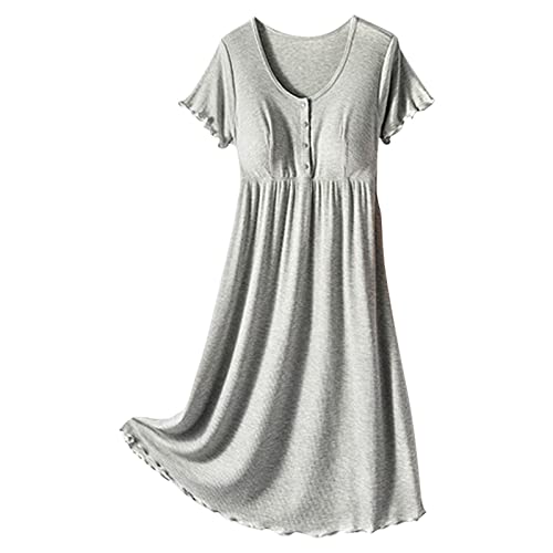 DeaAmyGline Damen Umstandskleid mit Integriertem BH Schwangerschaftskleid Kurzarm Sommerkleid Stillkleid Sommer Schwangerschafts Kleid V-Ausschnitt Knopfleiste Umstandsmode Kleider Schwangere von DeaAmyGline