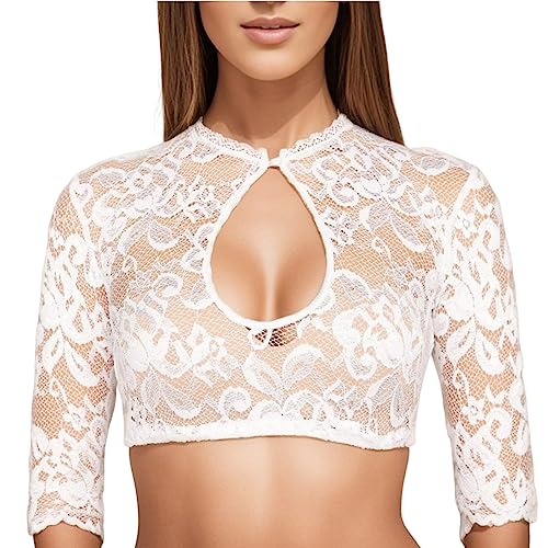 DeaAmyGline Dirndl Bluse Damen Weiß - Dirndlbluse Spitze V Ausschnitt Hochgeschlossen Elegante Kurzarm Dirndlblusen für Damen Oktoberfest Trachten Blusen Gr.32-54 DeaAmyGline Dirndl Bluse Damen Weiß - Dirndlbluse Spitze V Ausschnitt Hochgeschlossen Elegante Kurzarm Dirndlblusen für Damen Oktoberfest Trachten Blusen Gr.32-54 von DeaAmyGline