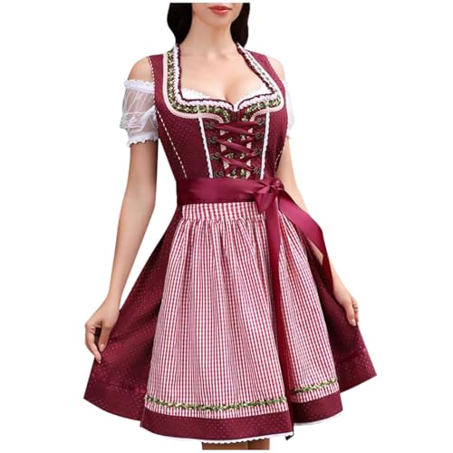 DeaAmyGline Dirndl Damen Midi 3 Teilig Trachtenkleid Trachtenmode Trachtenrock Dirndlkleid mit Dirndlbluse Dirndlschürze Dirndl-Komplettsets für Oktoberfest Besondere Anlässe von DeaAmyGline