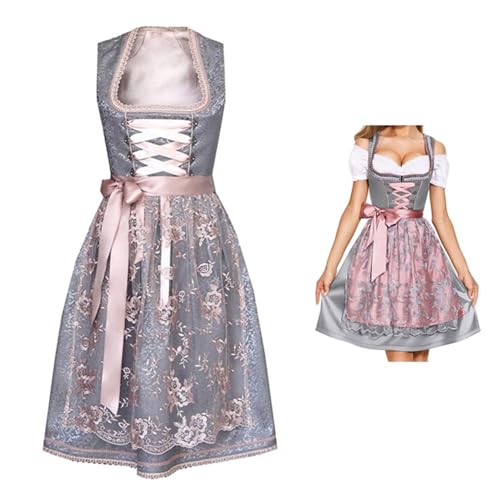 DeaAmyGline Dirndl Damen Midi 3 Teilig Trachtenkleid Trachtenmode Trachtenrock Dirndlkleid mit Dirndlbluse Dirndlschürze Dirndl-Komplettsets für Oktoberfest Besondere Anlässe von DeaAmyGline