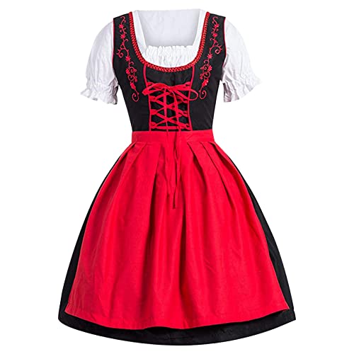 DeaAmyGline Dirndl Damen Midi 3 Teilig Trachtenkleid Trachtenmode Trachtenrock Dirndlkleid mit Dirndlbluse Dirndlschürze Dirndl-Komplettsets für Oktoberfest Besondere Anlässe von DeaAmyGline