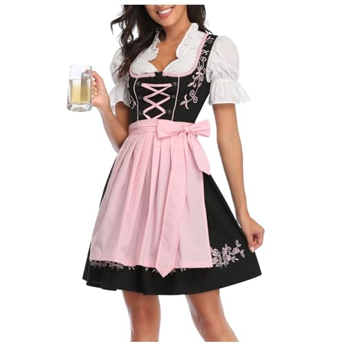 DeaAmyGline Dirndl Damen Midi 3 Teilig Trachtenkleid Trachtenmode Trachtenrock Dirndlkleid mit Dirndlbluse Dirndlschürze Dirndl-Komplettsets für Oktoberfest Besondere Anlässe von DeaAmyGline