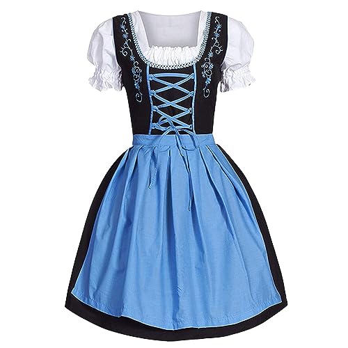 DeaAmyGline Dirndl Damen Midi 3 Teilig Trachtenkleid Trachtenmode Trachtenrock Dirndlkleid mit Dirndlbluse Dirndlschürze Dirndl-Komplettsets für Oktoberfest Besondere Anlässe von DeaAmyGline