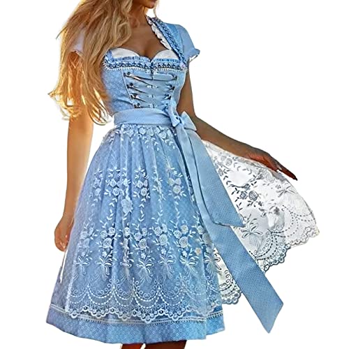 DeaAmyGline Dirndl Damen Midi 3 Teilig Trachtenkleid Trachtenmode Trachtenrock Dirndlkleid mit Dirndlbluse Dirndlschürze Dirndl-Komplettsets für Oktoberfest Besondere Anlässe von DeaAmyGline