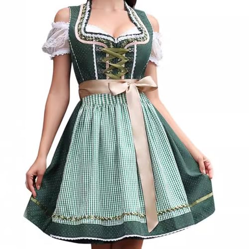 DeaAmyGline Dirndl Damen Midi 3 Teilig Trachtenkleid Trachtenmode Trachtenrock Dirndlkleid mit Dirndlbluse Dirndlschürze Dirndl-Komplettsets für Oktoberfest Besondere Anlässe von DeaAmyGline