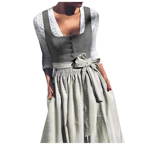 DeaAmyGline Dirndl Damen Midi 3 Teilig Trachtenkleid Trachtenmode Trachtenrock Dirndlkleid mit Dirndlbluse Dirndlschürze Dirndl-Komplettsets für Oktoberfest Besondere Anlässe von DeaAmyGline