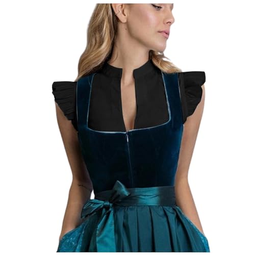 DeaAmyGline Dirndlbluse Flügelärmel - Dirndl Bluse Damen Weiß Schwarz Kurzarm Dirndlblusen V Ausschnitt Knopfleiste Trachtenbluse Oktoberfest Dirndlbluse Trachttn Blusen von DeaAmyGline