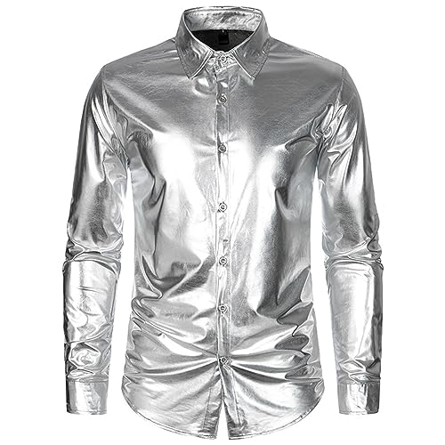 DeaAmyGline Disco Hemd Herren 70er Outfit Glitzer Hemden Langarm Glänzende Business Shirt Freizeithemden für Männer Party Karneval Kustüm Discokugel Mottoparty Nachtklub Musikfestival von DeaAmyGline