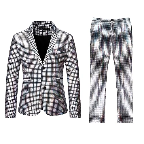 DeaAmyGline Glitzer Anzug Herren 2 Teilig Sets Pailletten Jacke und Hose Metallic Glänzende Anzüge für Disco Outfit Party Karneval Kustüm Hochzeit Mottoparty Nachtclub Disco-Anzug von DeaAmyGline