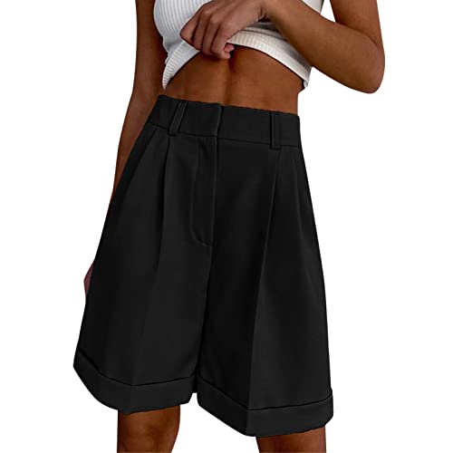 DeaAmyGline High Waist Shorts Damen Sommer - Anzugshorts Damen Weites Bein Kurze Hose Damen mit Taschen Straight Leg Flared Lose Arbeitsshorts Cargoshorts Hotpants Damenshorts Frauen Teenager Mädchen von DeaAmyGline