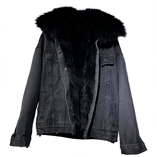 DeaAmyGline Jeansjacke Damen mit Fellkapuze Fleece Gefüttert Dicke Warme Jeansmantel Kurze Jeans Jacke Mantel Winterjacke Wintermantel übergangsjacke von DeaAmyGline