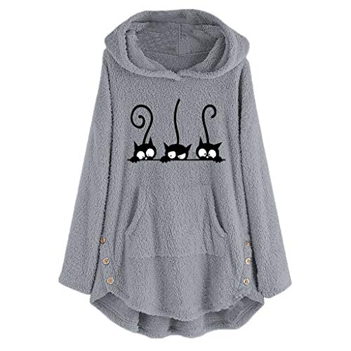 DeaAmyGline Kapuzenpullover Damen Fleecepullover - Fleece Hoodie Oversize Sweatshirt mit Kapuze Süßes Katzen Muster Pullover Warm Teddy Hooded Sweater Kapuzenpulli Hoodies für Frauen Herbst Winter von DeaAmyGline