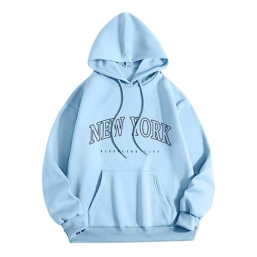 DeaAmyGline Kapuzenpullover Damen New York - Hoodie Oversize Sweatshirt mit Kapuze Tasche Oversized Pullover Briefdruck Hooded Sweater Sweatpullover Kapuzenpulli Hoodies für Frauen Teenager Mädchen von DeaAmyGline