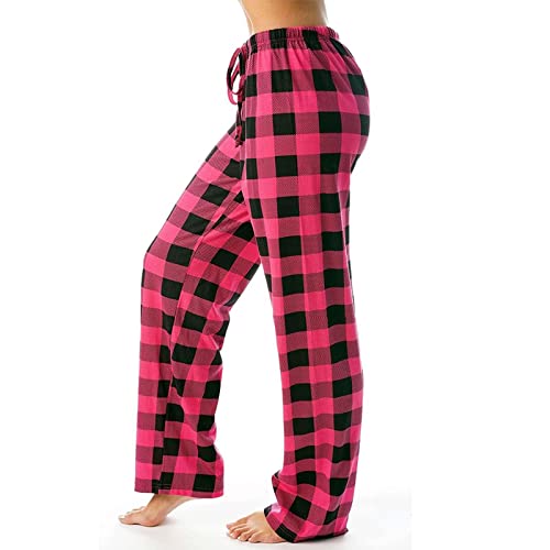 DeaAmyGline Karierte Pyjamahose Damen Lang Schlafhose Baggy Pyjama Hosen mit Taschen und Kordelzug Baggy Hose Rote Kariert Loungehose Schlafanzughose Freizeithose Jogginghose Haushose von DeaAmyGline