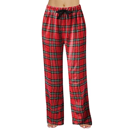 DeaAmyGline Karierte Pyjamahose Damen Lang Schlafhose Baumwolle Pyjama Hosen mit Taschen und Kordelzug Rote Karo Weites Bein Loungehose Schlafanzughose Freizeithose Yogahose Haushose DeaAmyGline Karierte Pyjamahose Damen Lang Schlafhose Baumwolle Pyjama Hosen mit Taschen und Kordelzug Rote Karo Weites Bein Loungehose Schlafanzughose Freizeithose Yogahose Haushose von DeaAmyGline