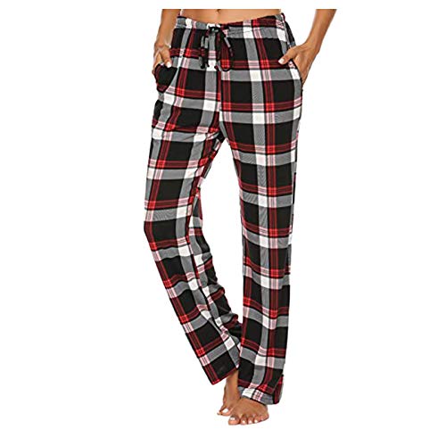 DeaAmyGline Karierte Pyjamahose Damen Lang - Schlafhose Damen Baggy Pyjama Hosen mit Taschen und Kordelzug Rote Karo Weites Bein Loungehose Schlafanzughose Freizeithose Yogahose Haushose DeaAmyGline Karierte Pyjamahose Damen Lang - Schlafhose Damen Baggy Pyjama Hosen mit Taschen und Kordelzug Rote Karo Weites Bein Loungehose Schlafanzughose Freizeithose Yogahose Haushose von DeaAmyGline