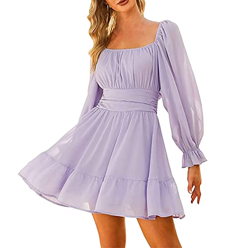 DeaAmyGline Kleid Langarm Damen Chiffonkleid Quadratischer-Ausschnitt Minikleid Plissee Rüschen Rückenfreies Kleider Festlich Elegant Puffärmel Slim Fit A Linien Midikleid Partykleid für Frauen DeaAmyGline Kleid Langarm Damen Chiffonkleid Quadratischer-Ausschnitt Minikleid Plissee Rüschen Rückenfreies Kleider Festlich Elegant Puffärmel Slim Fit A Linien Midikleid Partykleid für Frauen von DeaAmyGline