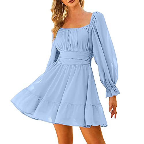 DeaAmyGline Kleid Langarm Damen Chiffonkleid Quadratischer-Ausschnitt Minikleid Plissee Rüschen Rückenfreies Kleider Festlich Elegant Puffärmel Slim Fit A Linien Midikleid Partykleid für Frauen DeaAmyGline Kleid Langarm Damen Chiffonkleid Quadratischer-Ausschnitt Minikleid Plissee Rüschen Rückenfreies Kleider Festlich Elegant Puffärmel Slim Fit A Linien Midikleid Partykleid für Frauen von DeaAmyGline