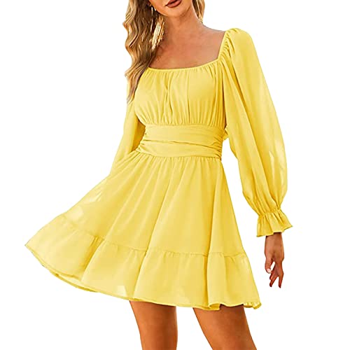DeaAmyGline Kleid Langarm Damen Chiffonkleid Quadratischer-Ausschnitt Minikleid Plissee Rüschen Rückenfreies Kleider Festlich Elegant Puffärmel Slim Fit A Linien Midikleid Partykleid für Frauen DeaAmyGline Kleid Langarm Damen Chiffonkleid Quadratischer-Ausschnitt Minikleid Plissee Rüschen Rückenfreies Kleider Festlich Elegant Puffärmel Slim Fit A Linien Midikleid Partykleid für Frauen von DeaAmyGline