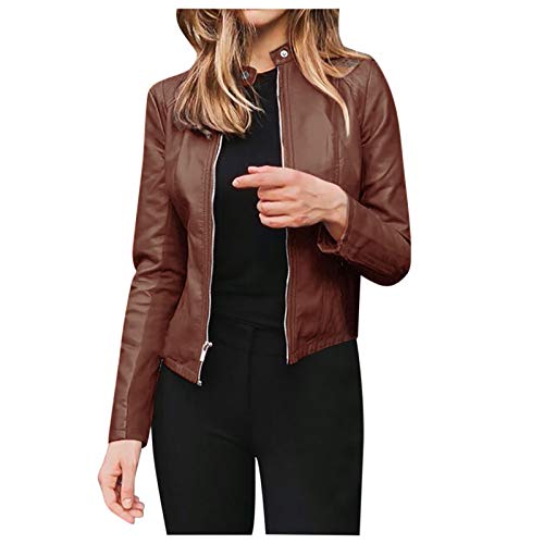 DeaAmyGline Lederjacke Damen Kurz Kunstleder Bikerjacke Reverskragen Motoradjacke Leder Jacke Übergangsjacke für Herbst Winter Mantel Damenjacken von DeaAmyGline