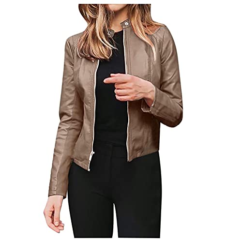 DeaAmyGline Lederjacke Damen Kurz Kunstleder Bikerjacke Reverskragen Motoradjacke Leder Jacke Übergangsjacke für Herbst Winter Mantel Damenjacken von DeaAmyGline