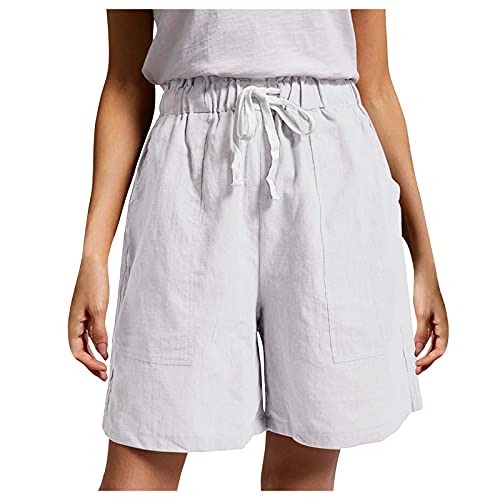 DeaAmyGline Leinen Shorts Damen Sommer, Kurze Hose Damen Knielang Leinenshorts mit Gummizug Sommershorts Elastische Taille Weites Bein Hotpants Bermuda Strandshorts Baumwolle Leinen Shorts von DeaAmyGline