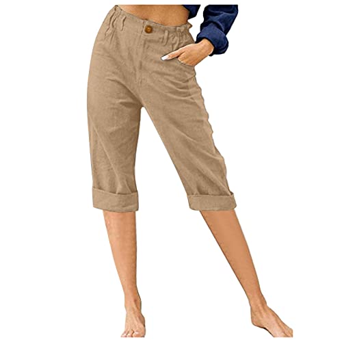 DeaAmyGline Leinenhose Damen Sommer 3/4, Sommerhose Damen Leicht Dreiviertel Hose Caprihose Luftige Freizeithose High Waist Drawstring Stoffhose Casual Baumwolle Leinen Kurze Capri Hosen von DeaAmyGline