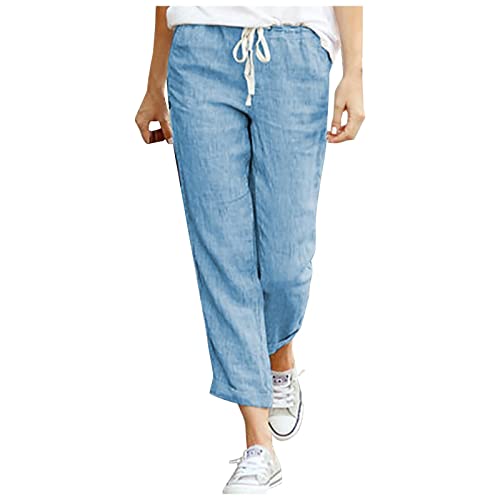 DeaAmyGline Leinenhose Damen Sommer - 7/8 Hose Damen mit Kordelzug Sommerhose Leicht Luftige Elastische Taille Stoffhose Baumwolle Leinen Hosen Große Größen Lockere Freizeithose Strandhose DeaAmyGline Leinenhose Damen Sommer - 7/8 Hose Damen mit Kordelzug Sommerhose Leicht Luftige Elastische Taille Stoffhose Baumwolle Leinen Hosen Große Größen Lockere Freizeithose Strandhose von DeaAmyGline