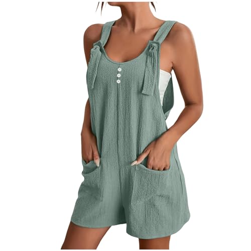 DeaAmyGline Musselin Jumpsuit Damen Kurz Latzhose Arbeitshosen Overall Sommer Einteiler Shorts Hose mit Taschen Baggy Bequeme Romper Playsuit Hosenanzug Sommerhose Leicht Jumpsuits von DeaAmyGline