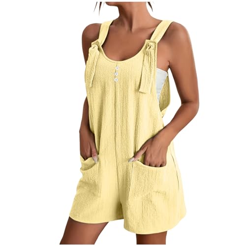 DeaAmyGline Musselin Jumpsuit Damen Kurz Latzhose Arbeitshosen Overall Sommer Einteiler Shorts Hose mit Taschen Baggy Bequeme Romper Playsuit Hosenanzug Sommerhose Leicht Jumpsuits von DeaAmyGline