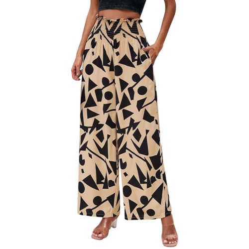 DeaAmyGline Palazzo Hose Damen High Waist Marlene Hosen Elegant Sommerhose Leicht Weites Bein Bedruckte Freizeithose mit Gummizug Lockere Schlaghose Boho Strandhose Stoffhose von DeaAmyGline