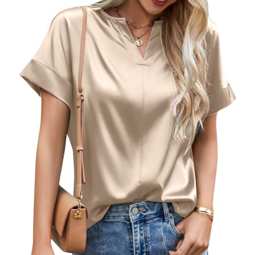 DeaAmyGline Satin Bluse Damen Elegant T Shirt Kurzarm Seidenbluse Seidentop V Ausschnitt Sommer Oberteile Lässig Arbeitshemd Lockere Bequeme Blusenshirt T-Shirt Blusen & Tuniken für Frauen DeaAmyGline Satin Bluse Damen Elegant T Shirt Kurzarm Seidenbluse Seidentop V Ausschnitt Sommer Oberteile Lässig Arbeitshemd Lockere Bequeme Blusenshirt T-Shirt Blusen & Tuniken für Frauen von DeaAmyGline