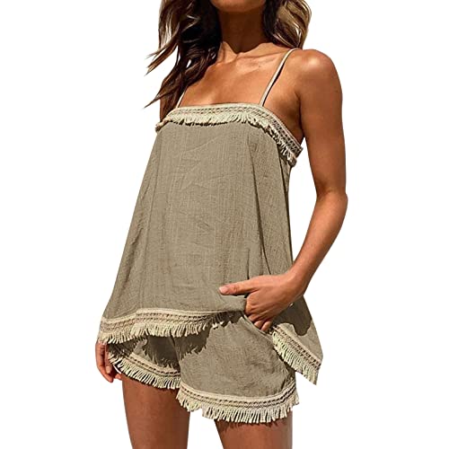 DeaAmyGline Sommer Set Damen Outfit, Zweiteiliger Trägershirt Damen Shorts Set Hose und Oberteil Hosenanzug 2 Teiler Sexy Boho Spitzen Spaghettiträger Tank Top mit Quaste Strand Shorts Sets DeaAmyGline Sommer Set Damen Outfit, Zweiteiliger Trägershirt Damen Shorts Set Hose und Oberteil Hosenanzug 2 Teiler Sexy Boho Spitzen Spaghettiträger Tank Top mit Quaste Strand Shorts Sets von DeaAmyGline