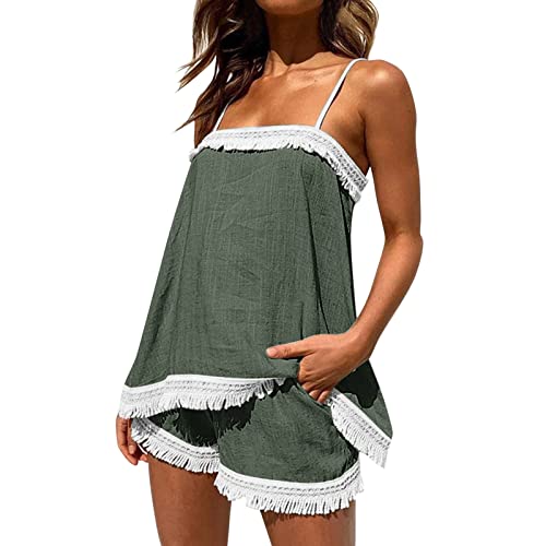 DeaAmyGline Sommer Set Damen Outfit, Zweiteiliger Trägershirt Damen Shorts Set Hose und Oberteil Hosenanzug 2 Teiler Sexy Boho Spitzen Spaghettiträger Tank Top mit Quaste Strand Shorts Sets DeaAmyGline Sommer Set Damen Outfit, Zweiteiliger Trägershirt Damen Shorts Set Hose und Oberteil Hosenanzug 2 Teiler Sexy Boho Spitzen Spaghettiträger Tank Top mit Quaste Strand Shorts Sets von DeaAmyGline
