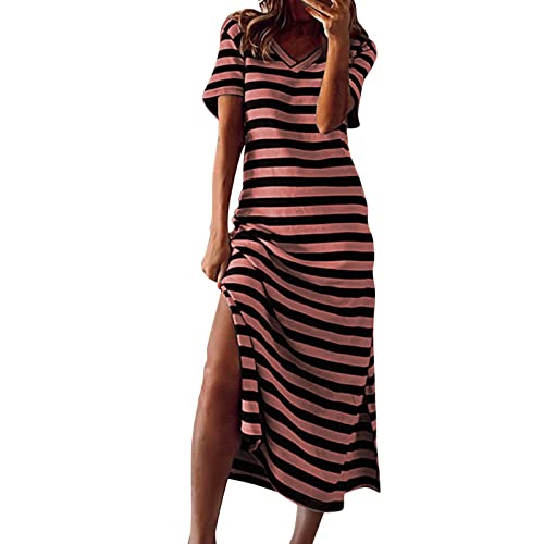 DeaAmyGline Sommerkleid Damen Lang Gestreifte T Shirt Kleid Sommer Maxikleid Kurzarm V-Ausschnitt Streifen Lässig Locker Langes Kleider mit Schlitz Shirtkleider Strandkleid Freizeitkleid für Frauen DeaAmyGline Sommerkleid Damen Lang Gestreifte T Shirt Kleid Sommer Maxikleid Kurzarm V-Ausschnitt Streifen Lässig Locker Langes Kleider mit Schlitz Shirtkleider Strandkleid Freizeitkleid für Frauen von DeaAmyGline