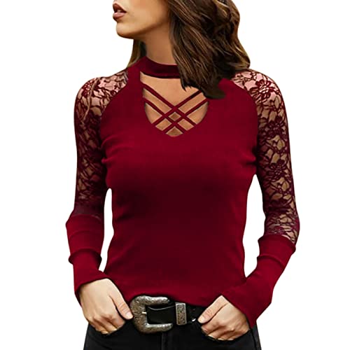 DeaAmyGline Spitzen Oberteile Damen,Sexy V-Ausschnitt Cut Out Langarmshirt Pullover Party Oberteil T Shirt Langarm Elegant Slim Fit Tunika Tops Bluse Sweatshirt Blusen & Tuniken für Damen DeaAmyGline Spitzen Oberteile Damen,Sexy V-Ausschnitt Cut Out Langarmshirt Pullover Party Oberteil T Shirt Langarm Elegant Slim Fit Tunika Tops Bluse Sweatshirt Blusen & Tuniken für Damen von DeaAmyGline
