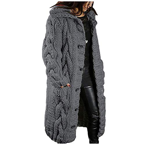 DeaAmyGline Strickjacke Damen Lang Grob Gestrickte Mantel Sweater Cardigan Jacke Stricken Parka Lange Strickmantel mit Kapuze Taschen übergangsjacke Winterjacke Wintermantel von DeaAmyGline