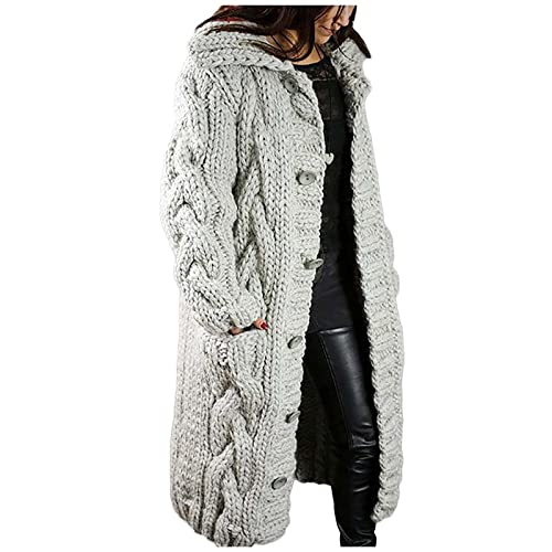 DeaAmyGline Strickjacke Damen Lang Grob Gestrickte Mantel Sweater Cardigan Jacke Stricken Parka Lange Strickmantel mit Kapuze Taschen übergangsjacke Winterjacke Wintermantel von DeaAmyGline