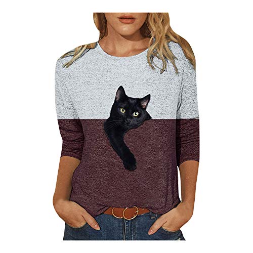 DeaAmyGline T Shirt Damen 3/4 Arm - Oberteile Sommer Bluse Dreiviertel Ärmel mit Katze Motiv Lustige T-Shirt Herbst Tunika Lässig Locker Pullover Basic Tee Tops T-Shirts für Frauen Teenager Mädchen DeaAmyGline T Shirt Damen 3/4 Arm - Oberteile Sommer Bluse Dreiviertel Ärmel mit Katze Motiv Lustige T-Shirt Herbst Tunika Lässig Locker Pullover Basic Tee Tops T-Shirts für Frauen Teenager Mädchen von DeaAmyGline