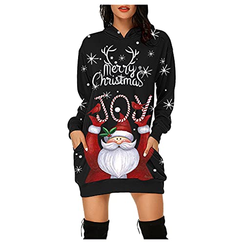 DeaAmyGline Weihnachts Hoodie Kleid Damen Weihnachtskleid Lustig Hoody Pulloverkleid Weihnachten Sweatkleid Hässliche Weihnachtskleider Weihnachtspullover Kleider Christmas Sweatshirt Dress Hoodies von DeaAmyGline