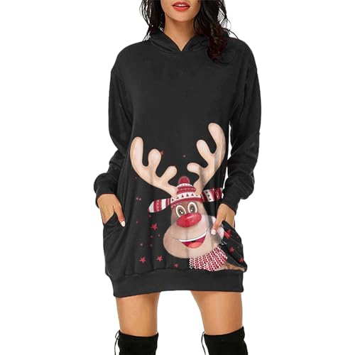 DeaAmyGline Weihnachts Hoodie Kleid Damen Weihnachtskleid Lustig Hoody Pulloverkleid Weihnachten Sweatkleid Hässliche Weihnachtskleider Weihnachtspullover Kleider Christmas Sweatshirt Dress Hoodies von DeaAmyGline