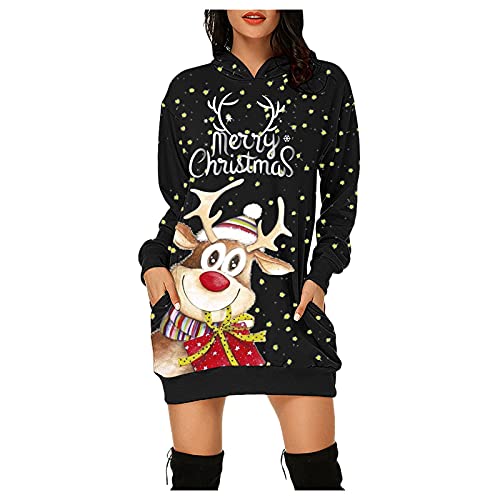 DeaAmyGline Weihnachts Hoodie Kleid Damen Weihnachtskleid Lustig Hoody Pulloverkleid Weihnachten Sweatkleid Hässliche Weihnachtskleider Weihnachtspullover Kleider Christmas Sweatshirt Dress Hoodies von DeaAmyGline