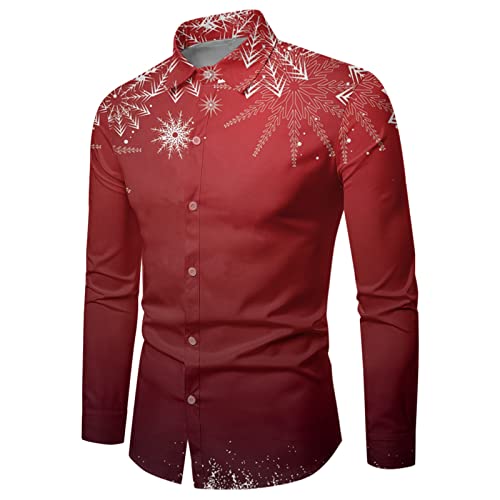 DeaAmyGline Weihnachtshemd Herren Weihnachts Hemd Weihnachten Hemden Lustige 3D Bedruckte Weihnachtsmotiv Langarm Funky Christmas Shirt Hässlich Weihnachtsshirt Freizeithemd Weihnachtshemden von DeaAmyGline